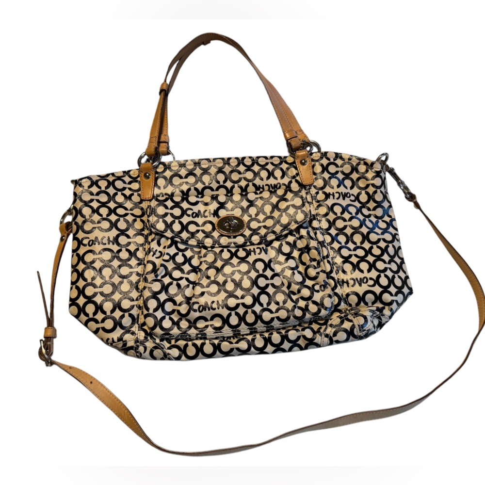Coach vintage purse black & cream crossbody tote bag